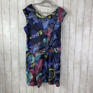 Ali Ro Dress Sz 14 Silk Sleeveless Draped Front Multi Colored Bold Flora…